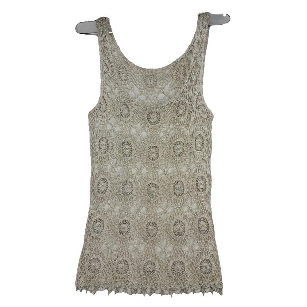Vintage Crochet and Beaded Ivory Tank Top Women's Small Bohemian Boho Festival